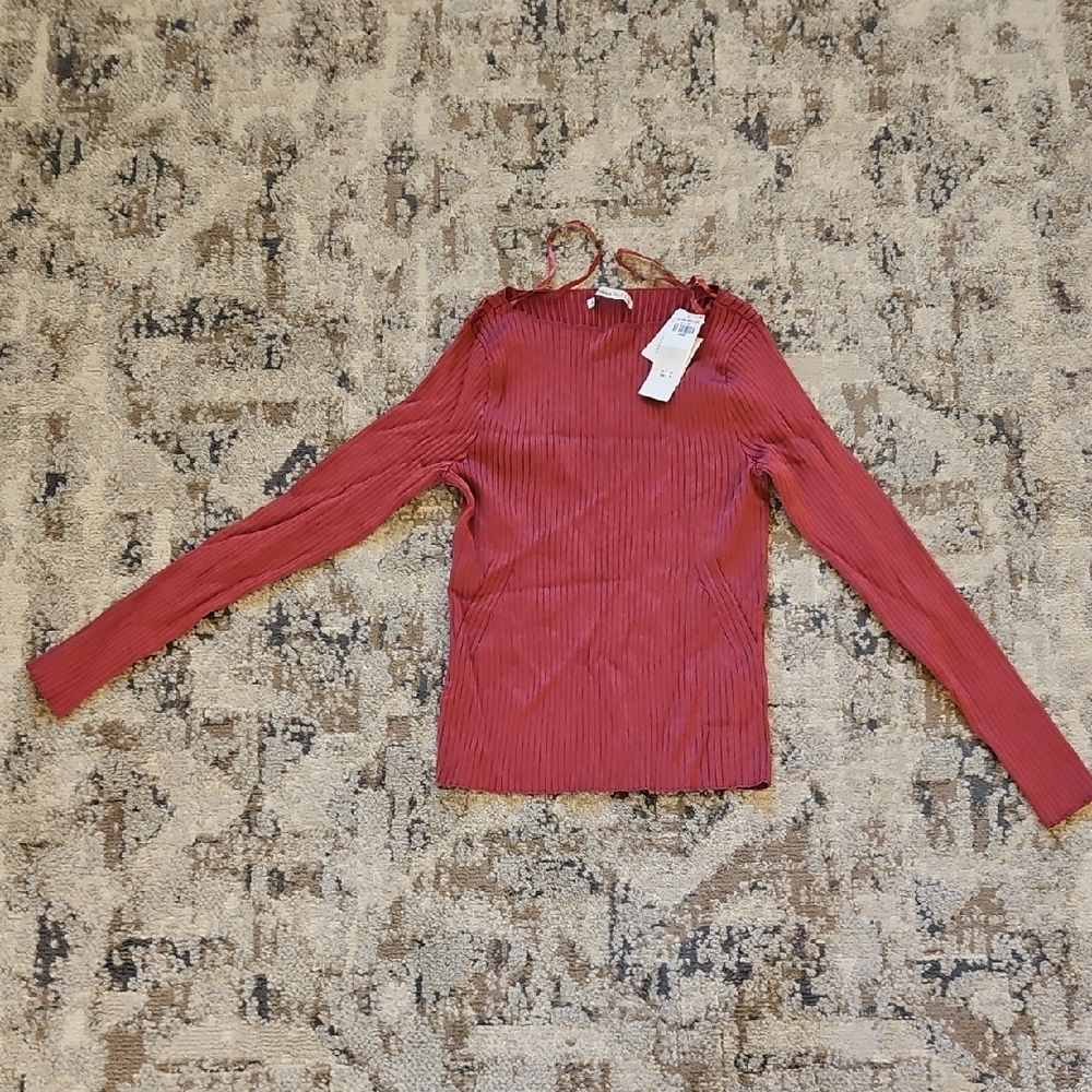 Abercrombie & Fitch Maroon Ribbed Long Sleeve Tee